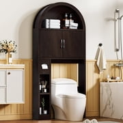AHB Over Toilet Storage Cabinet with Arc Design, Freestanding Bathroom Organizer with Doors, 7.7"D x 30.5"W x 67.7"H, Coffee Color