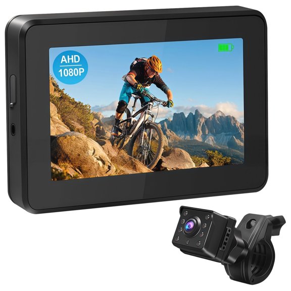 AHD 1080p Bicycle Rear Camera, Ebike Rearview System with Screen, Night Vision, Weatherproof, 110 Degree Viewing Angle, Mount Included, 3 m Cable