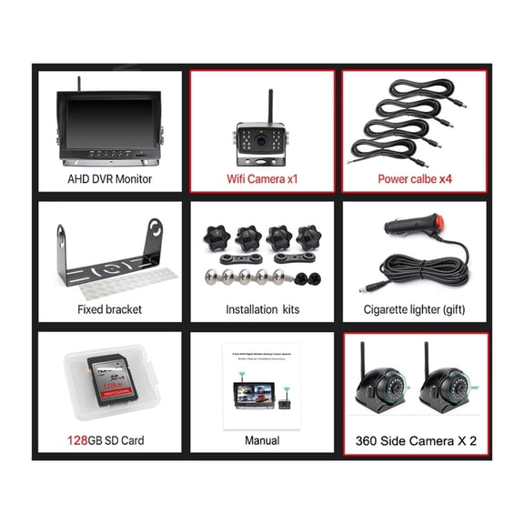 AHD Wireless 9 Inch 4 Channels Car DVR Parking Monitor With Front Rear View Camera For Truck/Trailer/Bus/Pickups ,Clear Images