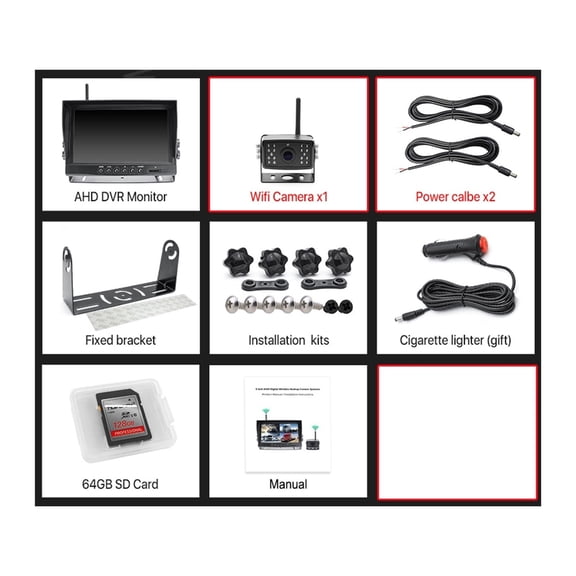 AHD Wireless 9 Inch 4 Channels Car DVR Parking Monitor With Front Rear View Camera For Truck/Trailer/Bus/Pickups ,Easy Installation& Fit All Vehicles