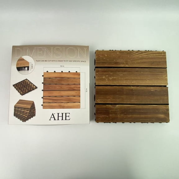 AHE Floor boards of wood,Acacia Wood Flooring Interlocking Deck Tiles for Patio Decor 12 Slats - Waterproof Indoor & Outdoor Decor - Balcony Garden Decking Tile
