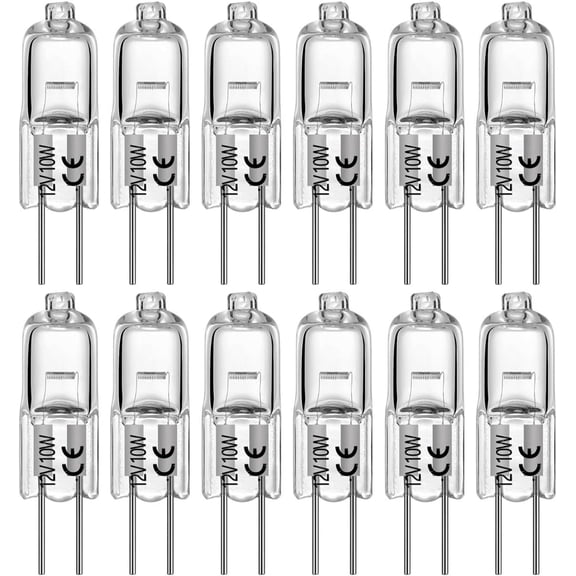 AHEVO G4 Halogen T3 10 Watt 140lm G4 Bi-Pin Bulb AC/DC12 Volt for Under Cabinet Puck Light, Chandeliers, Track Lighting, 10W 12V Warm White 2700K (12 Pack)