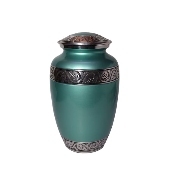 Cremation Urn for Human Ashes - Large Adult Urns for Ashes - Funeral Urn for Men & Women - Leaf Design Urn for Loved Ones - Burial Urn for Home - Green
