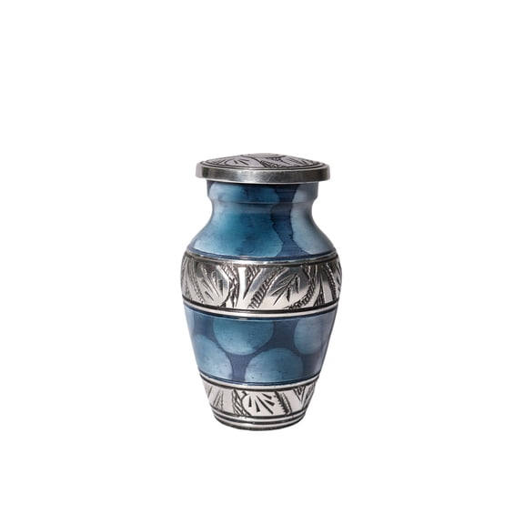 Cresta Modern Keepsake Cremation Urn for Human Ashes | Aluminum Round Memorial Urn with Secure Screw Lid | Blue (3 x 2 x 2 Inches)