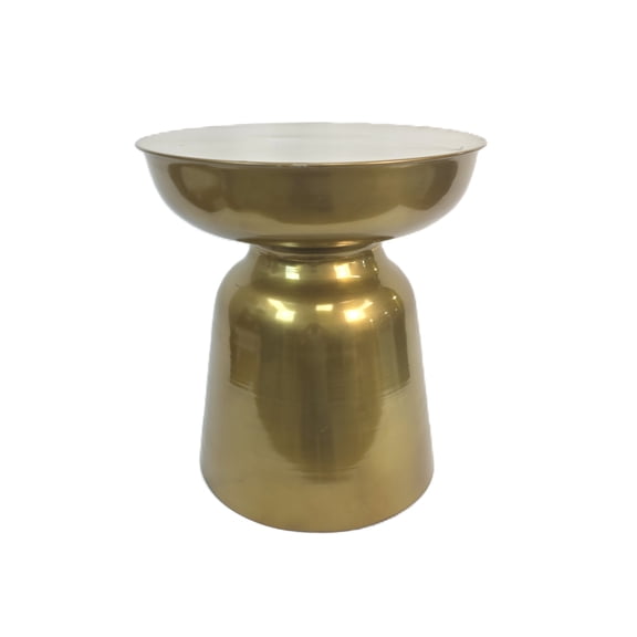 Cresta Modern Brass Side Table, Round End Table with Drum Base, Antique Finish, for Living Room