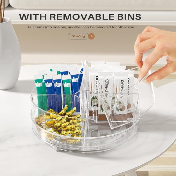 AHGLOP-Lazy Susan Organizer, 9 inch Rotating Storage Organizer with 4 Removable-Bins,Turntable Organizer for Fridge, Kitchen, Vanity, Cabinet