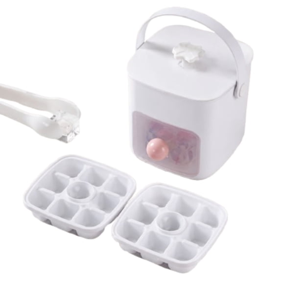 AHGQT 2-in-1 Large Capacity Ice Storage Bin Set, Press Release Ice Cube Tray with Lid & Tongs, Double-Layer 9 Cell Easy Release One-Click Demolding Silicone Mold, Pull-Out Ice Drawer