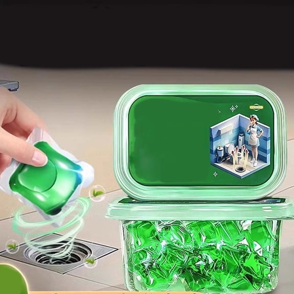 AHGQT 30Pcs Drain Deodorizer Beads, Powerful Strong Odor Remover for Sewer Drains, Fresh Scent Anti-Odor Capsules for Kitchen Bathroom Sink, Clogged Pipes & Drain Traps (Green)