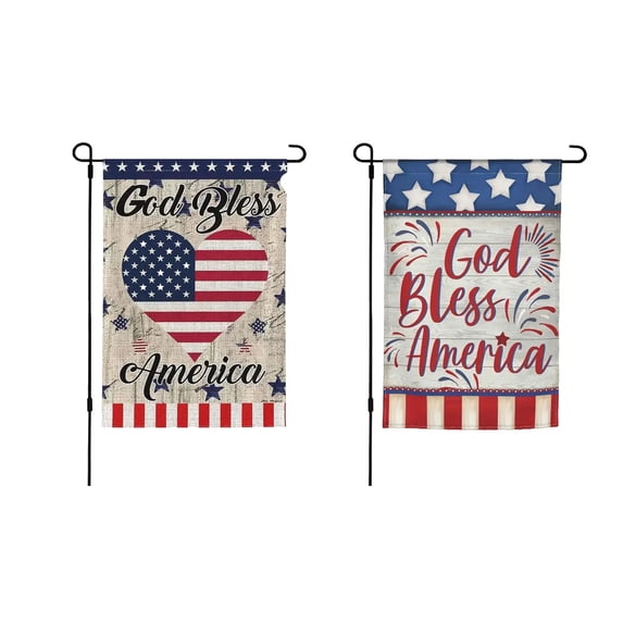 AHGQT 4th of July God Bless America Garden Flag, 12x18Inch Stars and Stripes Patriotic Memorial Day Welcome Decorations Double Sided Yard Flag, Rustic Banner Decor for Yard Outdoor Holiday