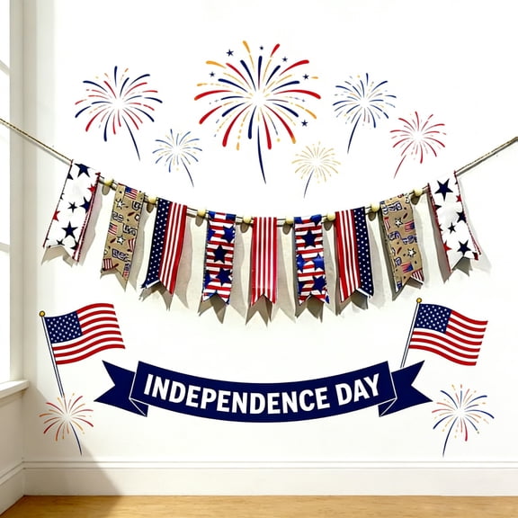 AHGQT 4th of July Patriotic Stars Nylon Stripes Decorations, 8.2 Ft Red White and Blue Flag Banner Indoor Outdoor Wall Hanging, USA Bunting Banner Garland Hanging Flag for Yard Garden Porch