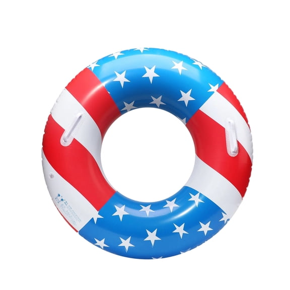 AHGQT 4th of July Patriotic USA Flag Swim Ring, Inflatable USA Pool Float, Extra-Thick Inflatable Swimming Aid with Reinforced Handles, Anti-Roll Design for Adult Summer Pool Beach Lake Water Fun