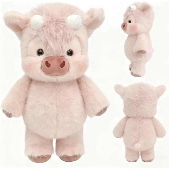 AHGQT Adorable Highland Cow Plush Toy, 18 Inch Soft Stuffed Running Cow Animal Doll, Running Cow Plushie for Stress Relief, Home Decor, Birthday Holiday Gifts(Pink)