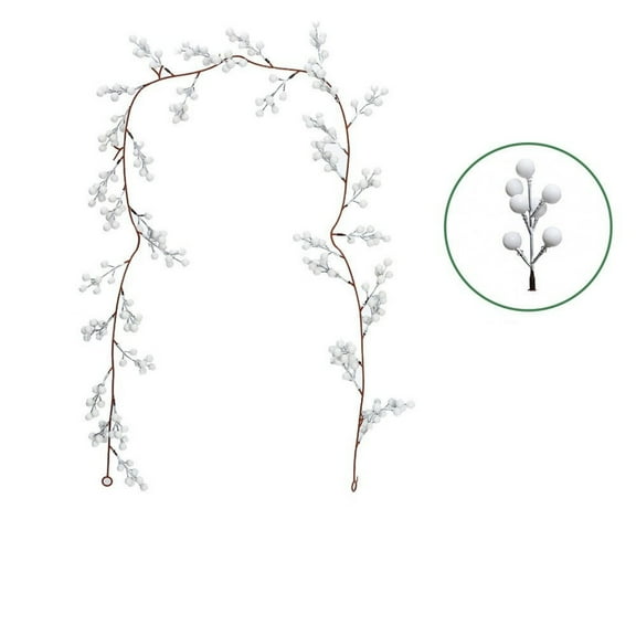 AHGQT Artificial Red Berry Garland, 5.7ft Christmas Winding Rattan Vine, Winter Fruit Branch Table Runner for Xmas Holiday Home Dining Decor, White