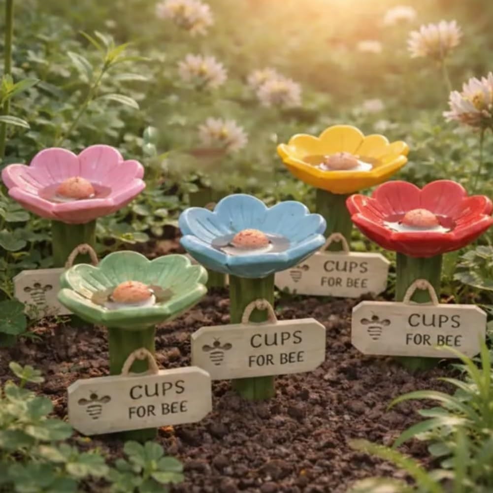 AHGQT Ceramic Flower Shaped Watering Can, Cute Bee Garden Watering Station – Indoor Outdoor Plant Waterer, Home Decor Gift
