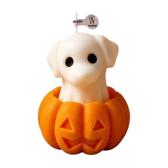 AHGQT Cute Dog Shaped Pumpkin Scented Candles, Smokeless Soy Wax Decorative Aromatherapy Candle, Holiday Ornament for Home Halloween Party Decor