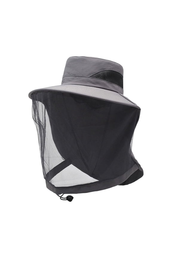 Gray Mosquito Head Net Hat, Sun Protection Wide Brim Fishing Hat, Breathable Mesh Insect Shield for Camping Gardening Beekeeping Hiking, Compatible for Proof Cap Net Sunscreen