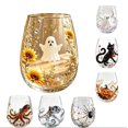 thumbnail image 1 of AHGQT Halloween Floral Stemless Ghost Wine Glass, Elegant Spooky Drinking Cup with Gold Rim, Decorative Drinkware Party Cup Holiday Gift for Home Bar Table Decor, 1 of 8
