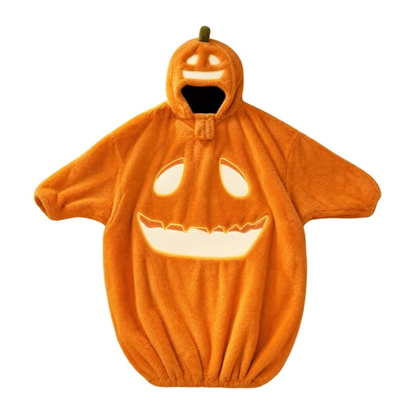 AHGQT Halloween Pumpkin Onesie Pajamas for Adults, Oversized Pumpkin Plush Hooded Onesie, Soft Plush One Piece Jumpsuit for Halloween Party, Cosplay, Lounging and Sleepwear