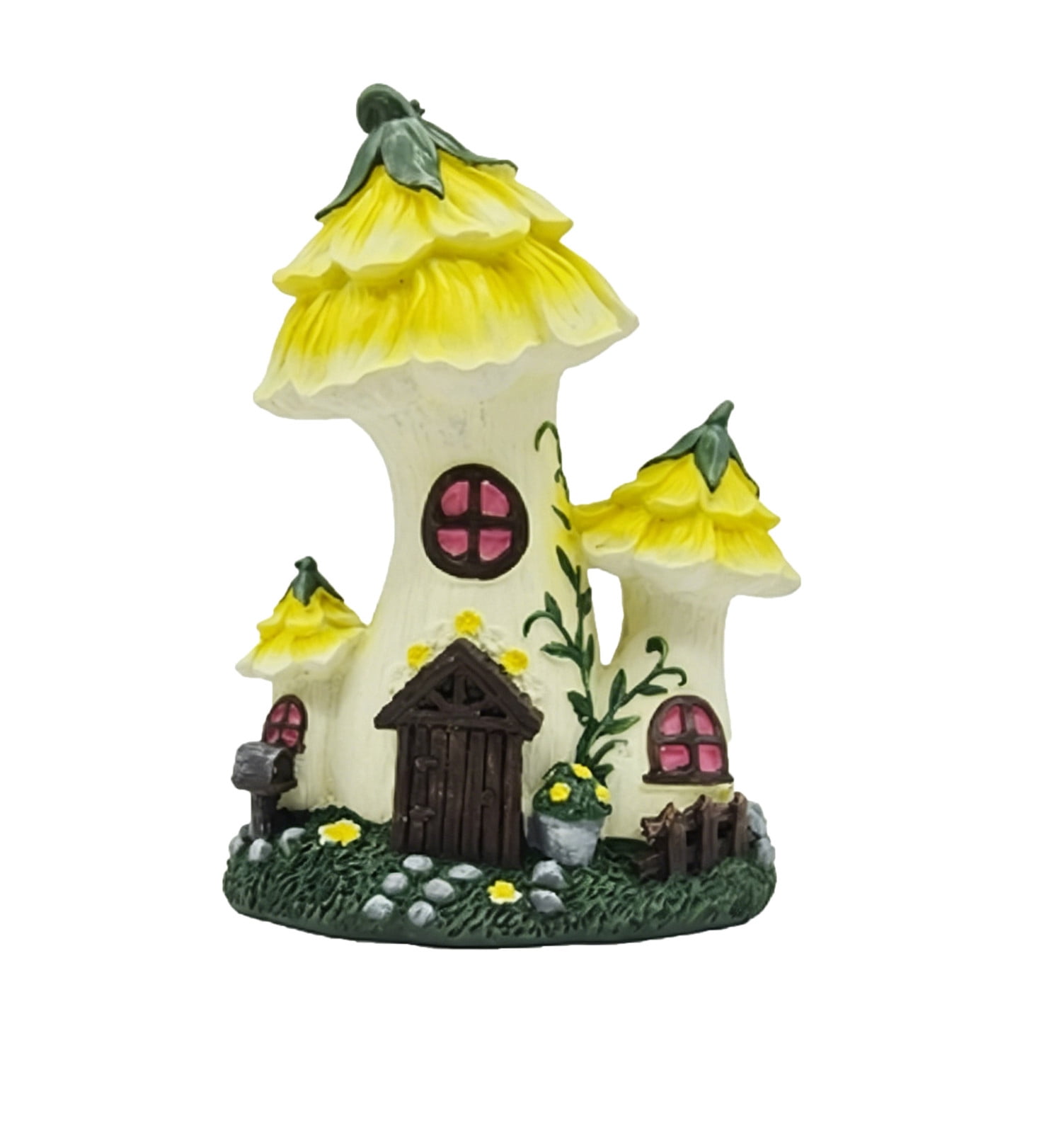 AHGQT Mushroom House Fairy Garden Statue Indoor & Outdoor, Solar Light Garden Figurines for Lawn, Balcony, Yard Decoration, Hand-Painted Resin Garden Decorations for Indoor & Outdoor