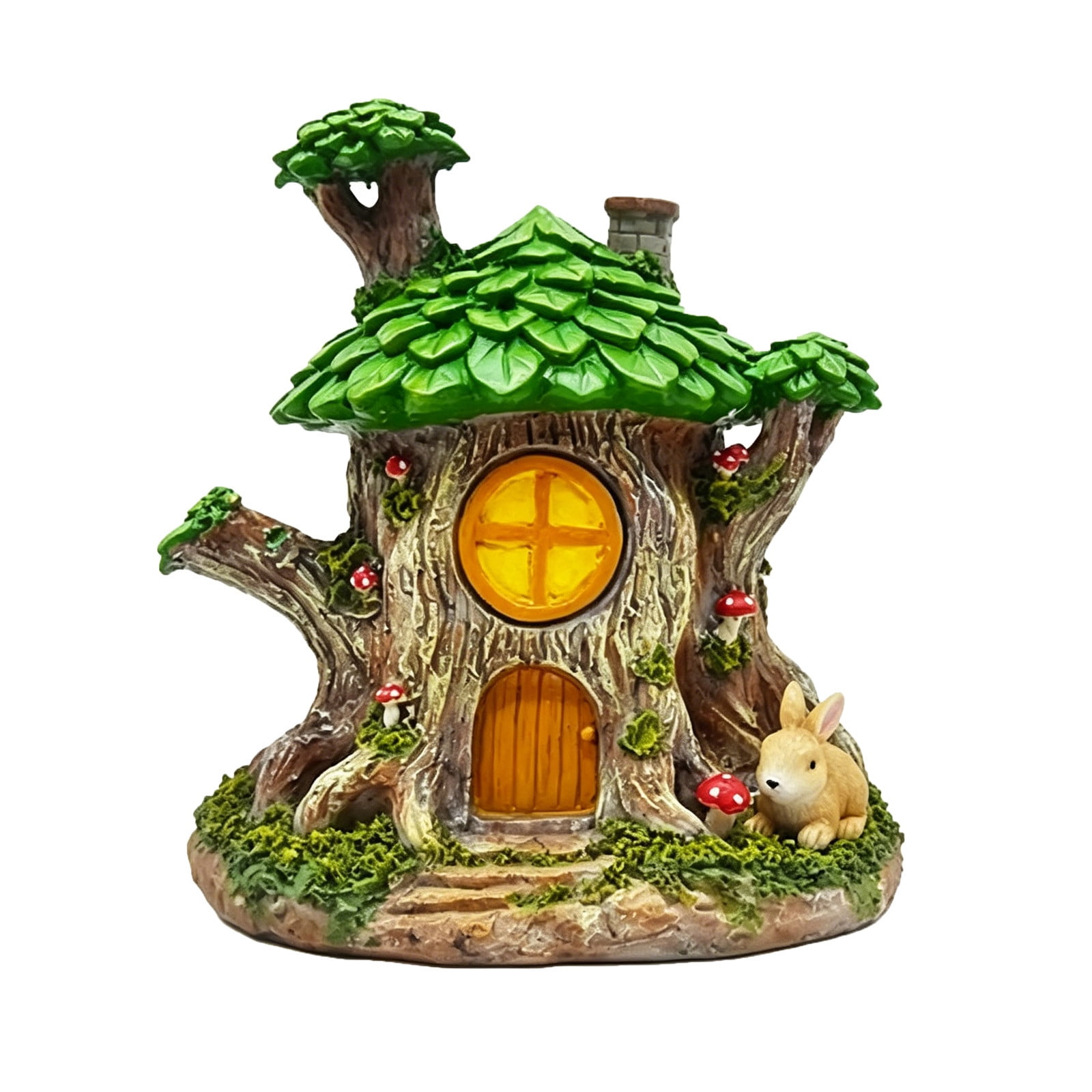 AHGQT Mushroom House Fairy Garden Statue Indoor & Outdoor, Solar Light Garden Figurines for Lawn, Balcony, Yard Decoration, Hand-Painted Resin Garden Decorations for Indoor & Outdoor