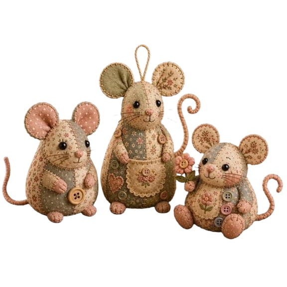 AHGQT Patchwork Mouse Sewing Craft Kit, Floral Pattern Fabric, Creative Animal Ornament Set with Pre-Cut Fabric, Cute 3D Ornament Making Project, Ideal for Hobbyists & Birthday Gift-Giving