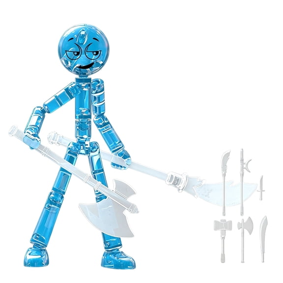 AHGQT Posable Action Figures, 4.7" Stickman Collectable Action Figures Set with 6 Handheld Item, Luminous Multi- Stick Man Motion Figure for Collectors, Gift Desk Decor (Blue), 1Pcs
