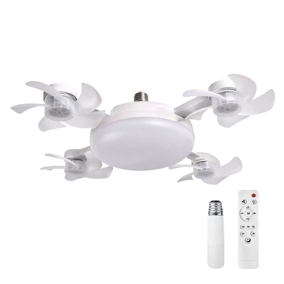 AHGQT Screw in Ceiling Fan in Light Socket, 20" E27 Led Drone Ceiling Fan Light With Remote, Dimmable Timing Socket Light Bulb Fans, Silent Plug in Lamp Fans For Bedroom, White