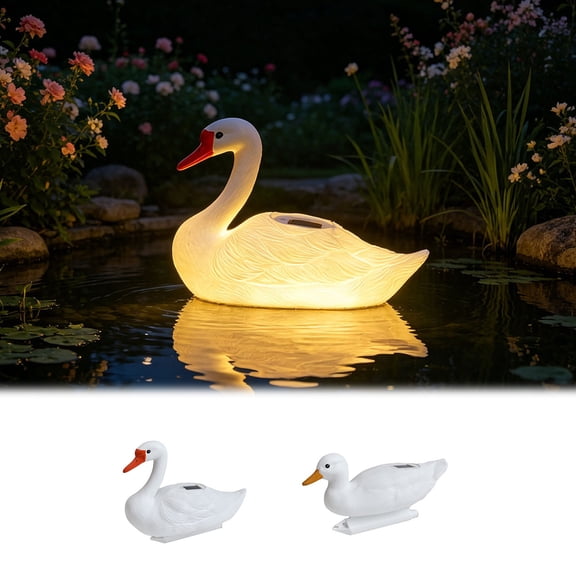AHGQT Solar Floating Goose Garden Statue, Realistic Float LED Solar Pool Lights Figurines, Light Up Water Floating Duck Decor for Pond Fountain Swimming Pool Lawn Landscape