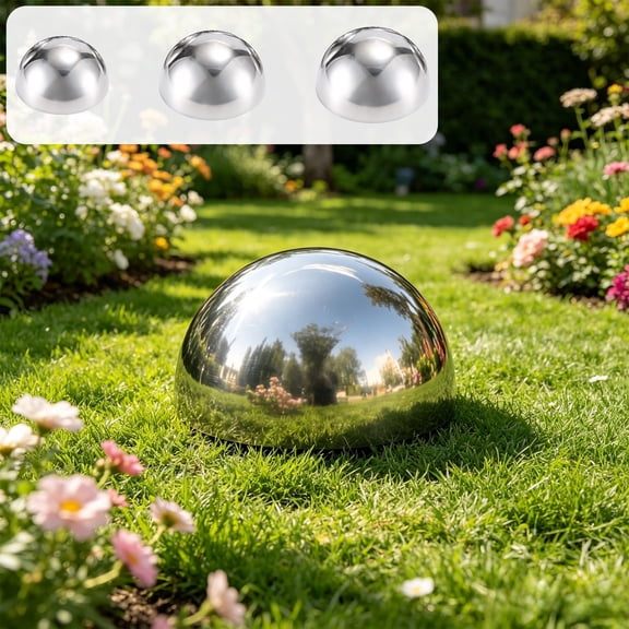 AHGQT Stainless Steel Gazing Sphere, 4Inch Hollow Ball Mirror Globe Polished Wall Decor,Semi Ball Reflective Outdoor Ornament for Garden Gate Stair Handrails, Silver ,1Pcs