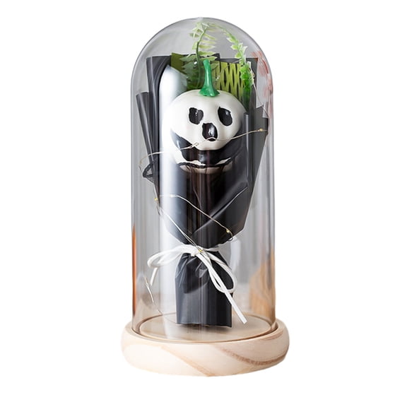 AHGQT Summerween Pumpkin Dome Night Light, 8.5Inch Battery Operated Cute Halloween Figurine with LED Lamp, Gothic Glass Garden & Poolside Decor, Mini Skeleton for Outdoor or Bar Display, White2