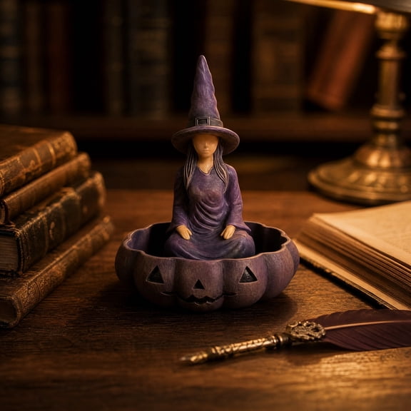 AHGQT Witch Hat Storage Box, Halloween Decoration Desktop Purple Witch Statue, Functional Decorative Container for Keys, Jewelry & Trinkets, Witchy Vanity Organizer, Handicrafts Gifts