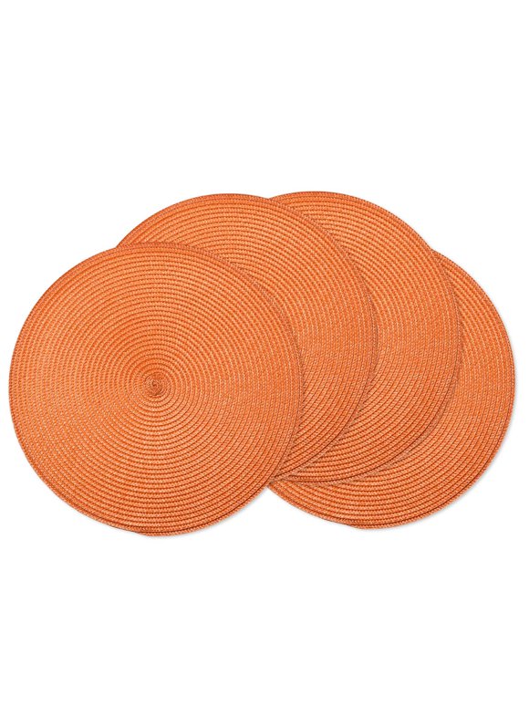 AHHFSMEI Round Braided placemats set of 4 Woven Heat Resistant Non-Slip Kitchen Table Mats 15 inch, Orange