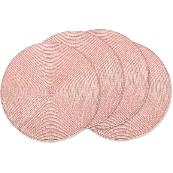 AHHFSMEI Round Braided placemats set of 4 Woven Heat Resistant Non-Slip Kitchen Table Mats 15 inch, Pink