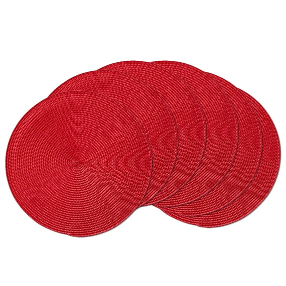AHHFSMEI Round Braided placemats set of 4 Woven Heat Resistant Non-Slip Kitchen Table Mats 15 inch, Red
