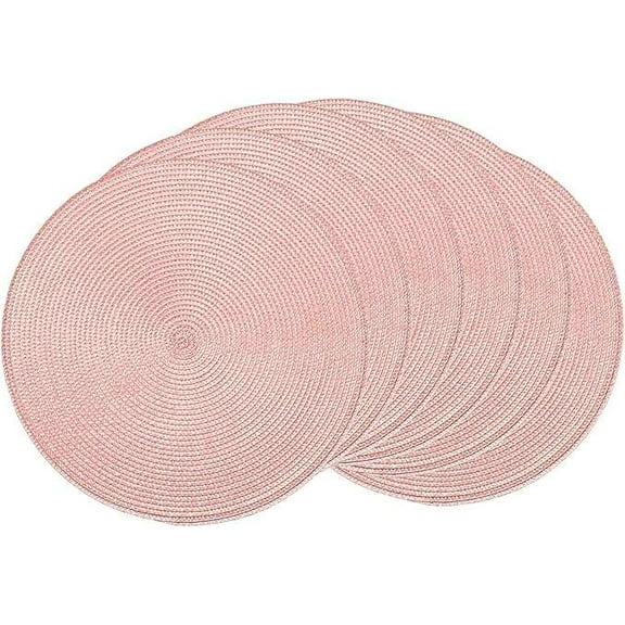 AHHFSMEI Round Braided placemats set of 6 Woven Heat Resistant Non-Slip Kitchen Table Mats 15 inch, Pink