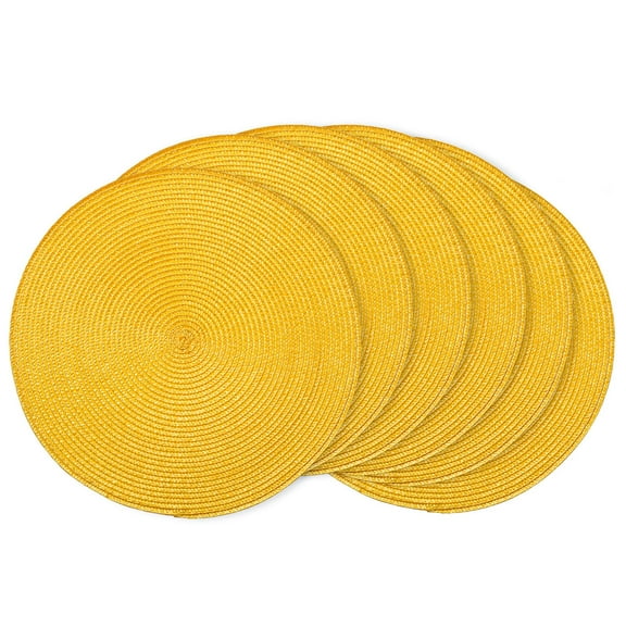 AHHFSMEI Round Braided placemats set of 6 Woven Heat Resistant Non-Slip Kitchen Table Mats 15 inch, Yellow