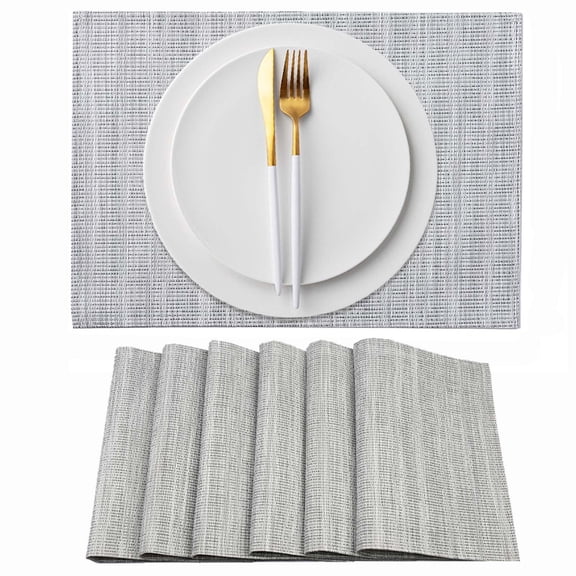 AHHFSMEI placemats set of 6 Woven Heat Resistant Non-Slip Kitchen Table Mats 18.1 x 13 inches, Grey