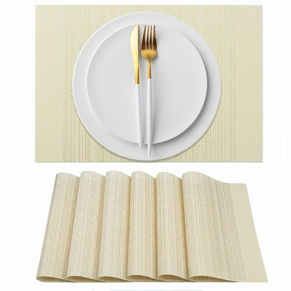 AHHFSMEI placemats set of 6 Woven Heat Resistant Non-Slip Kitchen Table Mats 18.1 x 13 inches, Beige
