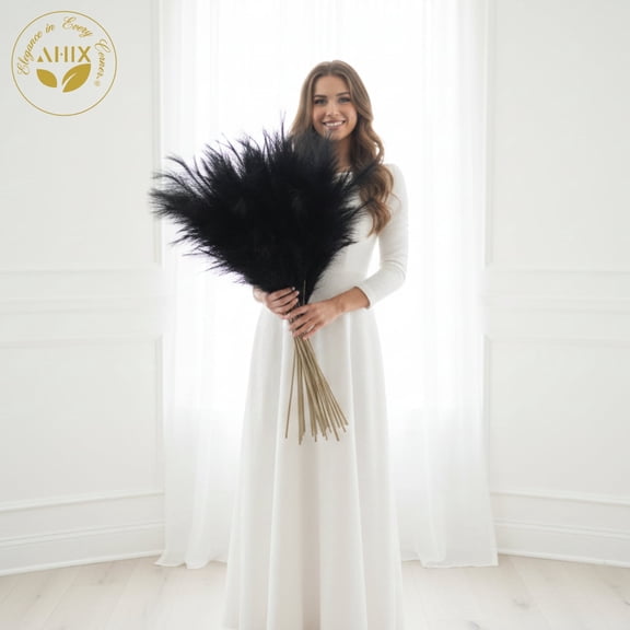 AHIX Faux Pampas Grass, 38 inch Tall 8 stems Black Artificial Dried Flowers Boho Home Decor