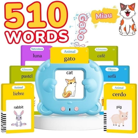 AHJ Spanish-English Bilingual Flash Cards with 224-510 Words, Interactive Reusable Double-Sided for Toddlers 1-4 Years, Sensory-Friendly