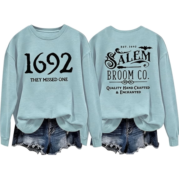 AHMOMEI 1692 They Missed One Halloween Sweatshirt for Women Spooky Season Salem Halloween Witch Top Fall Winter Novelty Festival Pullover Women