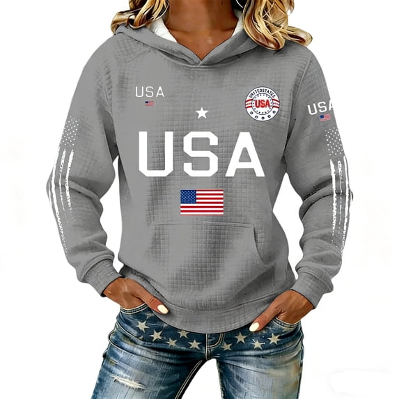 AHMOMEI 250 Anniversary USA Shirt Women's 1776-2026 USA 250th Anniversary Waffle Hoodie Patriotic Women Hoodie