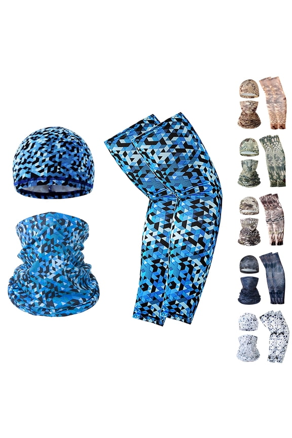 3-Piece Outdoor Sun Protection Set - Cooling Neck Gaiter, Beanie Cap & Arm Sleeves, UPF 50+ Breathable Camouflage Kit for Cycling, Hiking, Fishing (Coffee)