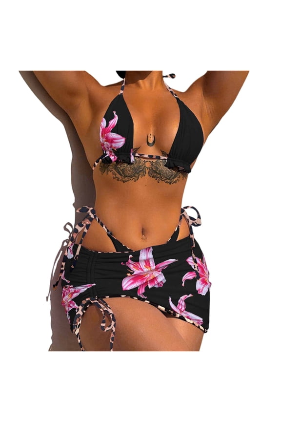 3 Piece Womens Tankini Swimsuits with Skirt Tummy Control High Waisted Womens Swimsuits Leopard Print Womens Tankini Swimsuits