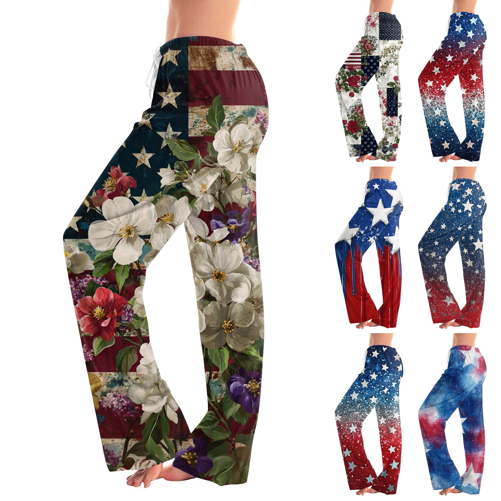 AHMOMEI 4th of July Pajama Pants Womens Drawstring Straight Leg Comfy ...