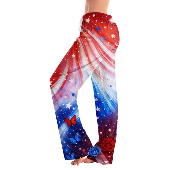 AHMOMEI 4th of July Women's Pajama Pants Drawstring Straight Leg Women Lounge Pants Patriotic Lounge Sleep Pant
