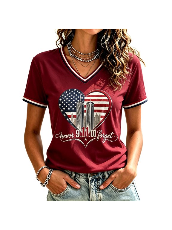 9 11 Shirt Never Forget 2001-2026 25th Anniversary Memorial Patriotic Shirts for Women American Flag Courage Hope 9/11 Shirts L
