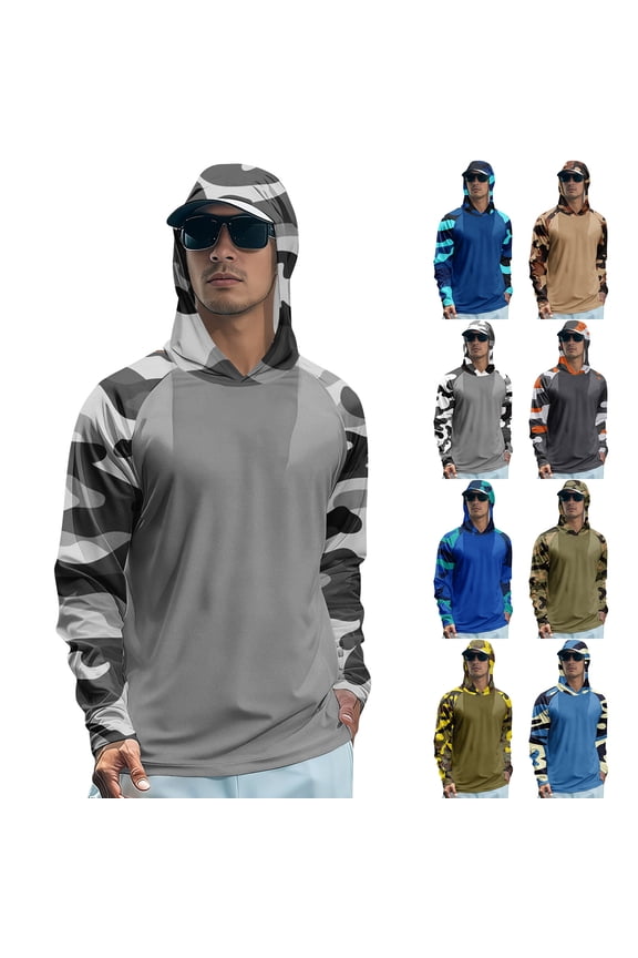 Camouflage Sun Shirt UPF 50+ Men's Fishing Shirt Quick Dry Raglan Long Sleeve Fishing Swim Rash Guard Shirts Fishing Shirts for Swimming Workout Athletic