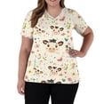 thumbnail image 1 of AHMOMEI Cartoon Print Scrub Tops Women Stretchy V Neck Short Sleeve Nurse Uniforms with Pocket S-5XL Plus Size Scrubs Top for Women, 1 of 5