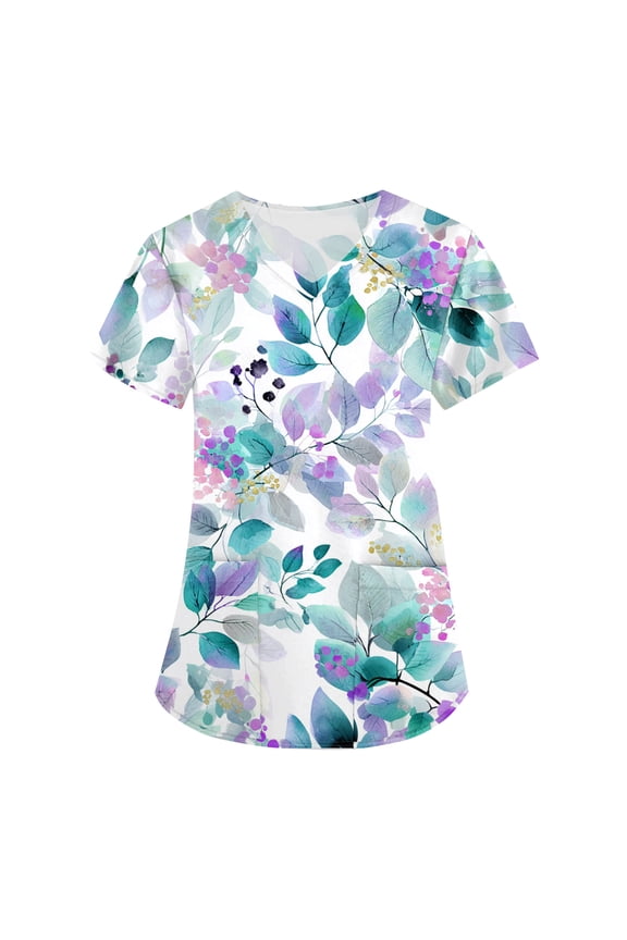 Cartoon Print Scrubs for Women V Neck Short Sleeve Women's Nurse Uniform with Pocket S-5XL Plus Size Scrub Top Women